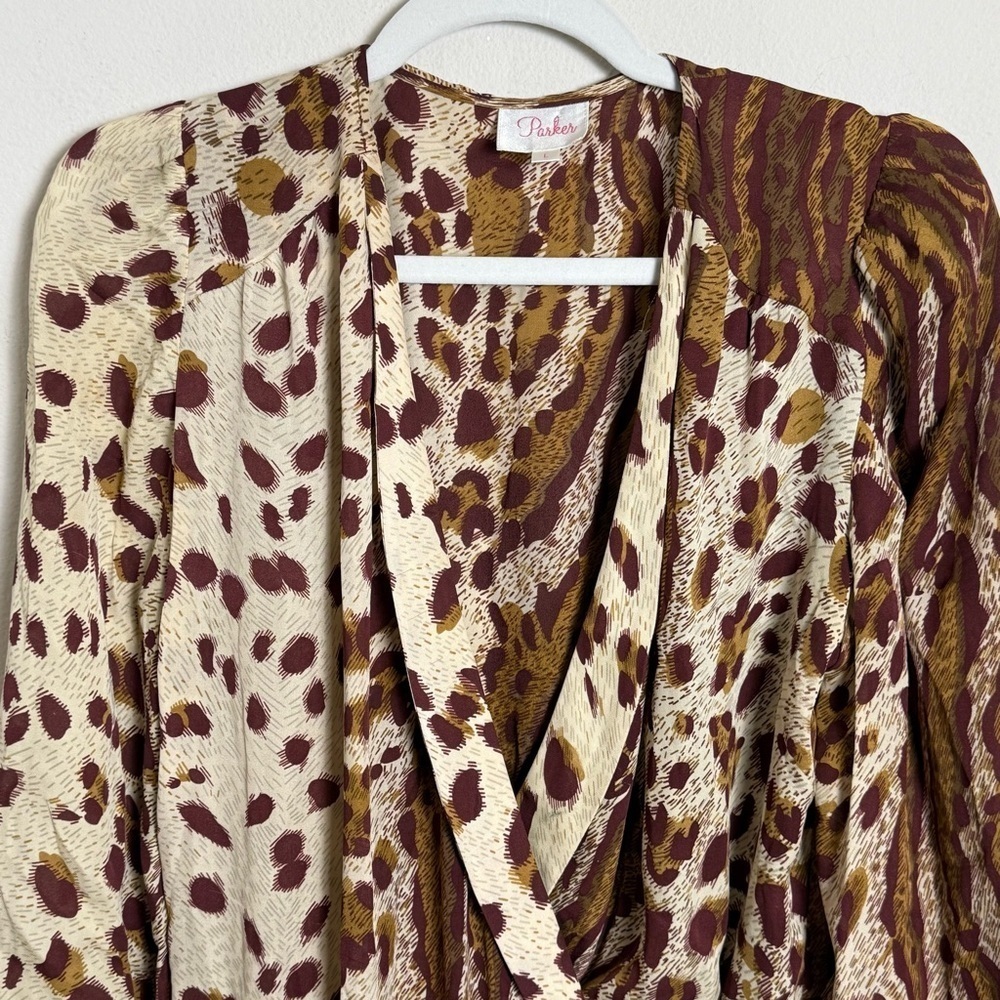 Parker Silk Leopard Print Long Sleeve Mini Dress Size Large - Picture 3 of 7